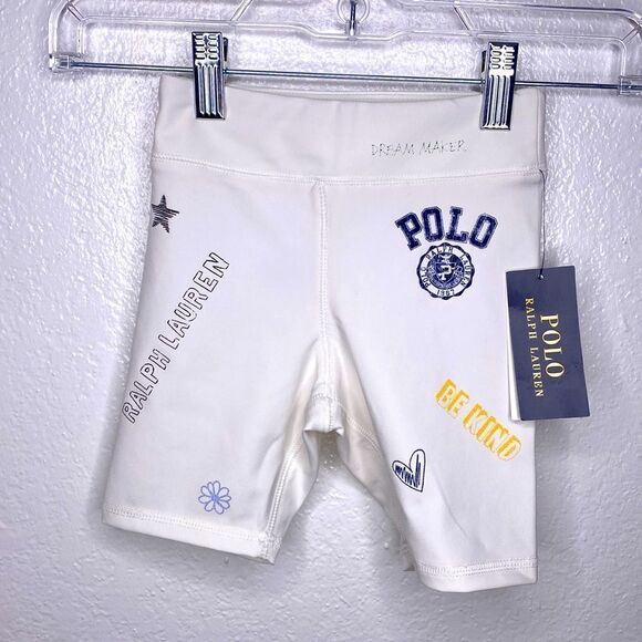 New Polo Ralph Lauren White Elastic Bike Shorts With Fun doodle motif & Logo 5 - Picture 1 of 6